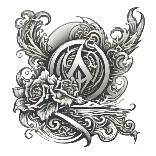 Create A Tattoo Featuring A Powerful And Energetic Wassermann Symbol In A Black-grey Style