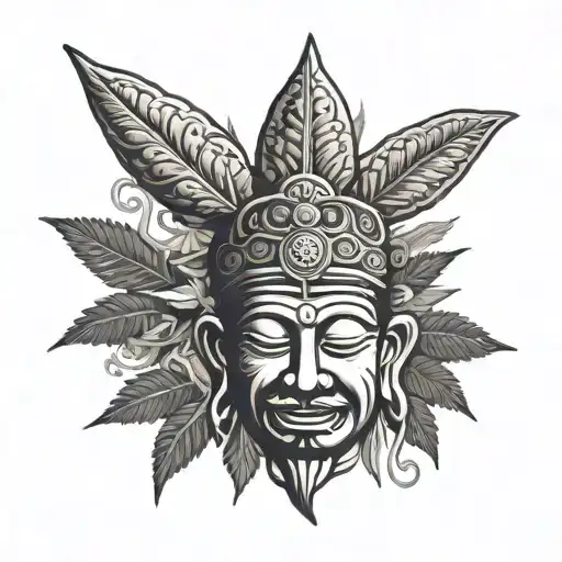 Marijuana And Chili Forming A Thai Buddism Chef Hat With Thai Style Background