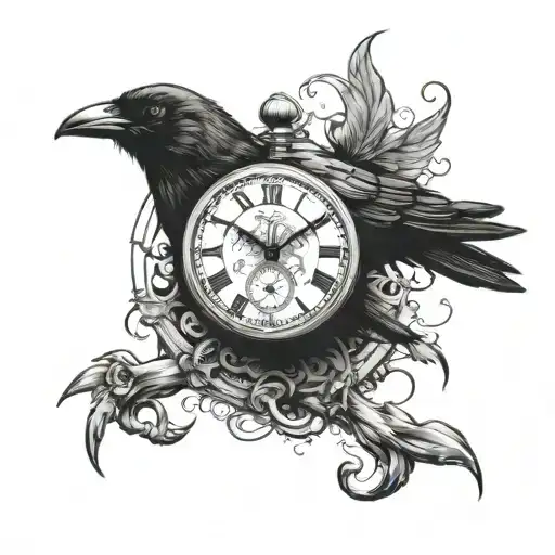 Crow And Broken Pocket Watch