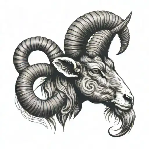 Aries Ram With Religious Symbols Etched Into Its Horns