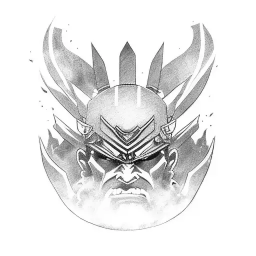 Samurai Con Mascara De Demonio De Nariz Larga