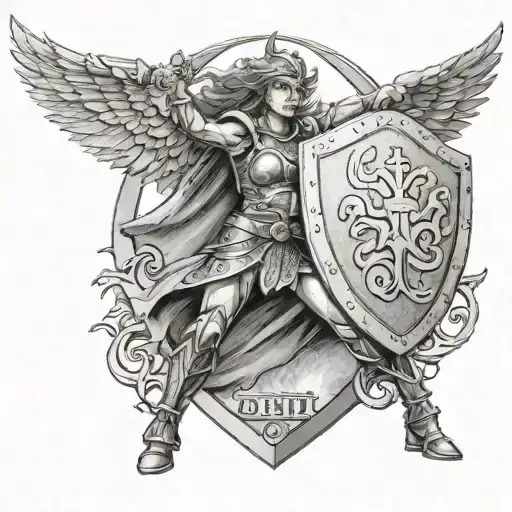 A Valkyrie Holding A Shield With The Dhl Logo In A Battle Scene