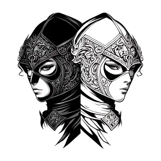 Two Male And Female Masked Warriors