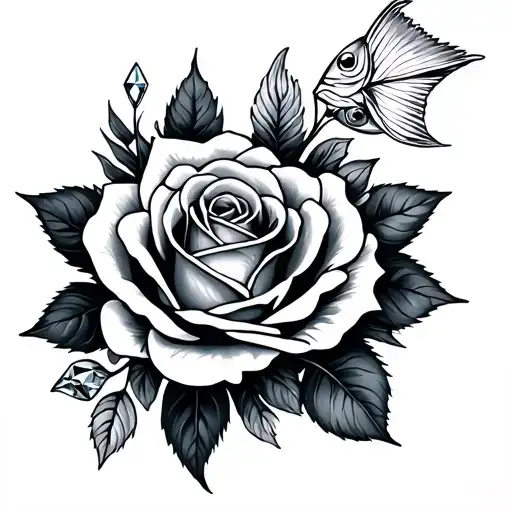 Rose And Diamant And Fish Swimming