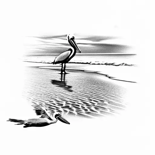 Beach Scene With A Pelican On A Pilon