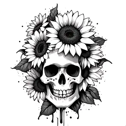 Skull And Sunflowers Trash Polka Style