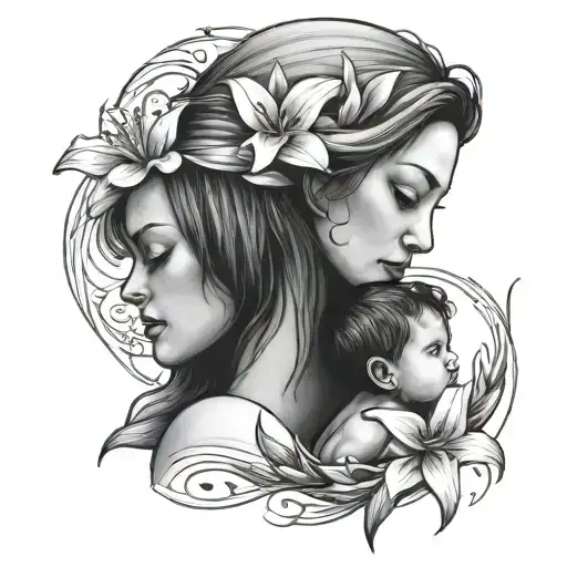 Mother Child With Lily Flower