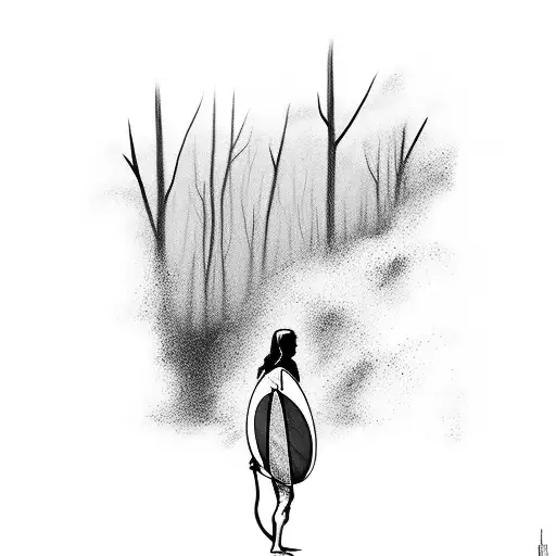 A Surfer Catching A Wave Amidst A Dense Forest