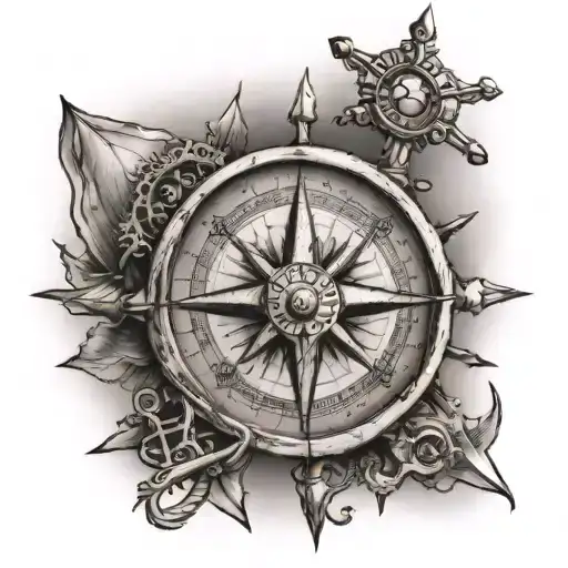 Rudder Compass Anchor Seascape