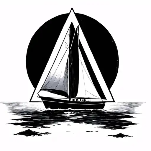 Sail Boat Inside Black Triangle Inside A Circle