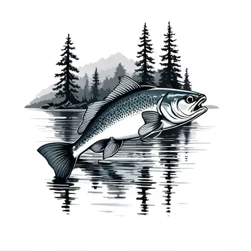 Walleyes Fish With Trees And Water In The Background