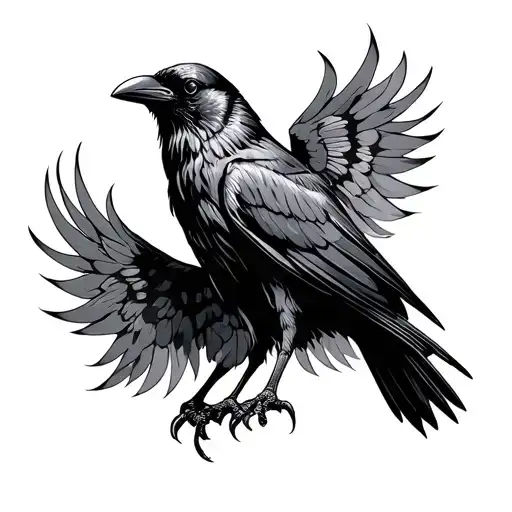 Crow Spreading Wing Sketch