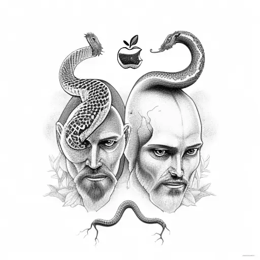 Adam And Eve With An Apple With A Snake On It
