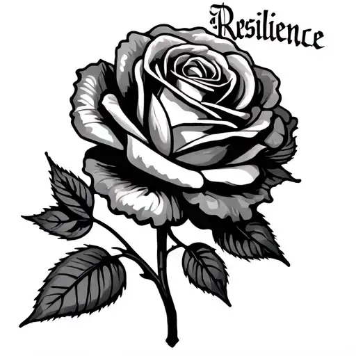 Side Neck Tattoo With A Rose Stem And The Word Resilience