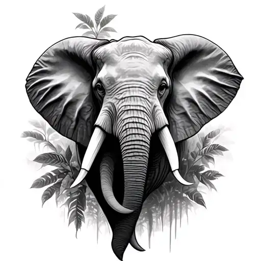 Elephant Head Comes Out Of The Thick Forest