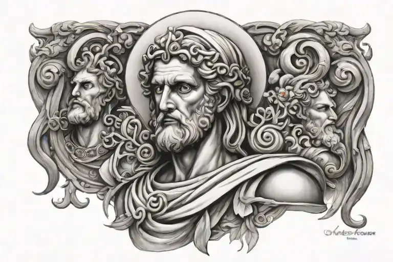 Design A Portrait Of A Famous Historical Figure Intertwined With Elements Of Greek Mythology