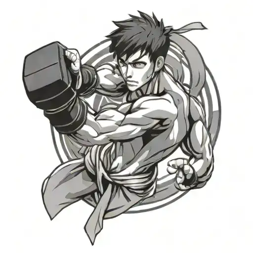 An Anime Character Practicing Taekwondo Moves With Gym Equipment In The Background