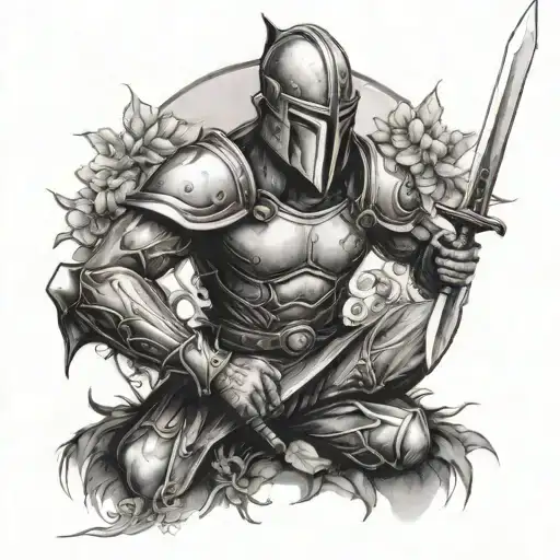 Warrior Sitting In A Garden With Sword