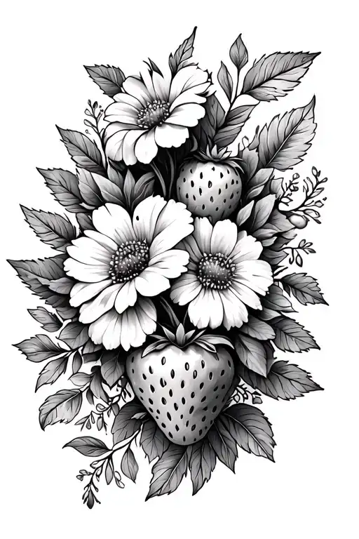 Create A Floral And Strawberry Tattoo That Covers The Inside And Outside Of The Upper Arm