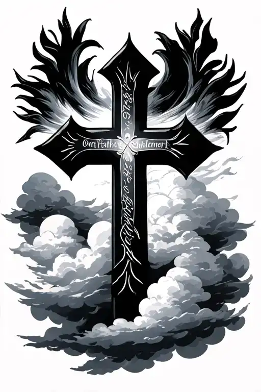 Cross With Clouds With Our Father Prayer Written Inside