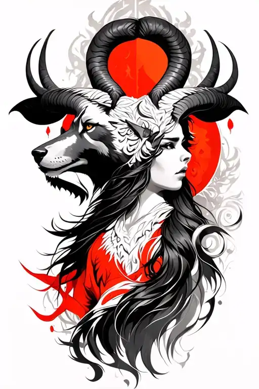 Warrior Woman With Wolf And Ram