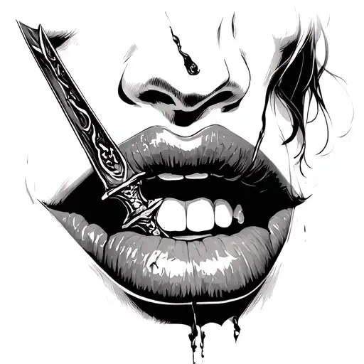Female Vampire Mouth With Dagger Through Lips Like Kissed