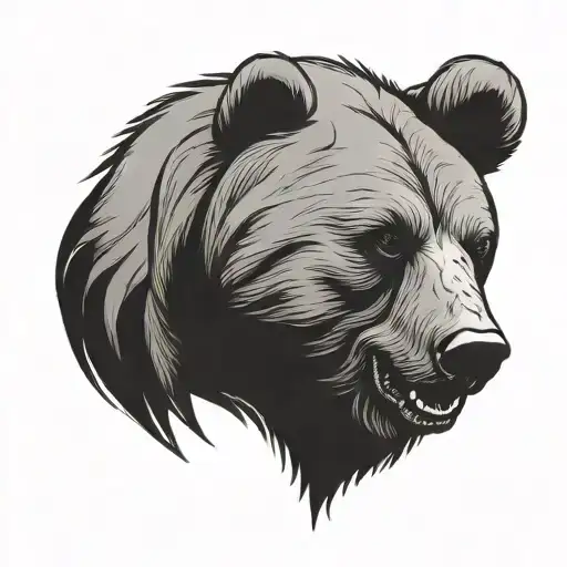 Angry Bear Face Side View Head