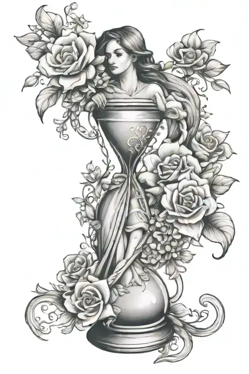 Hourglass With Mom Carrying Her Children Flowers And Sky