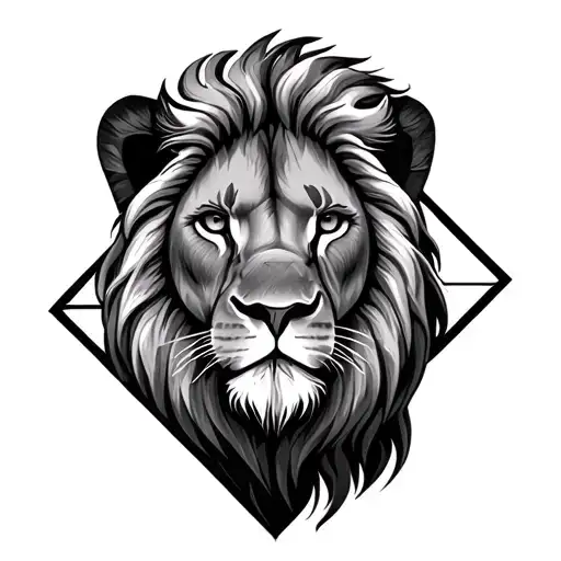 Lion Face Realistic Medium Size In A Diamond Like Shape