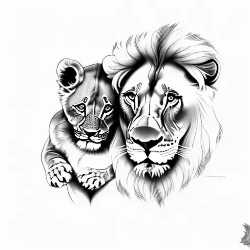 Male Lion With Female Cub