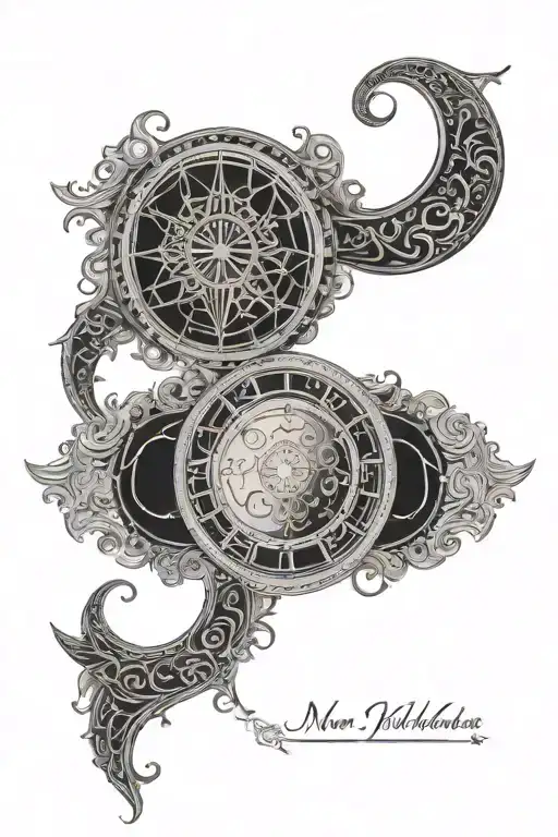 Gothic Inspired Moon Phases With Intricate Greek Key Patterns Intertwined