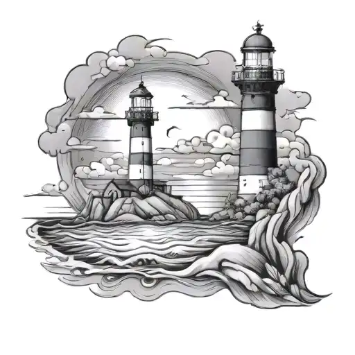 A Beach And A Light House Surrounded