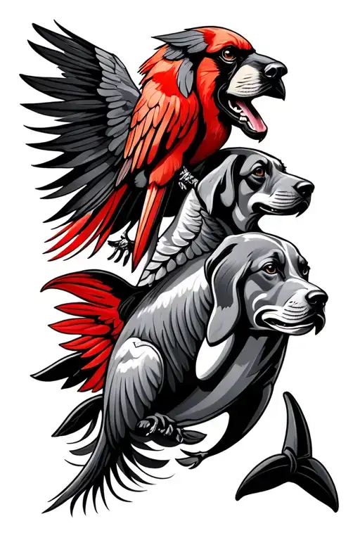 Totem Pole Of Red Cardinal Bird Dolphin And Bloodhound Dog
