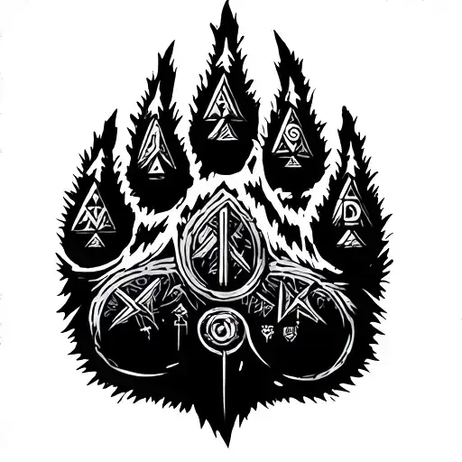 Bear Paw Print Ingraved With Nordic Runes