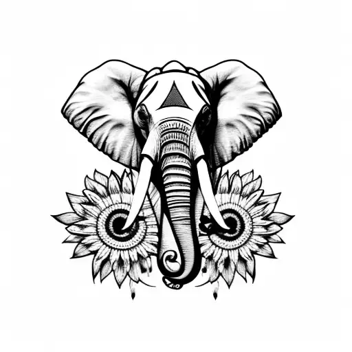 Elephant Head With Sunflowers