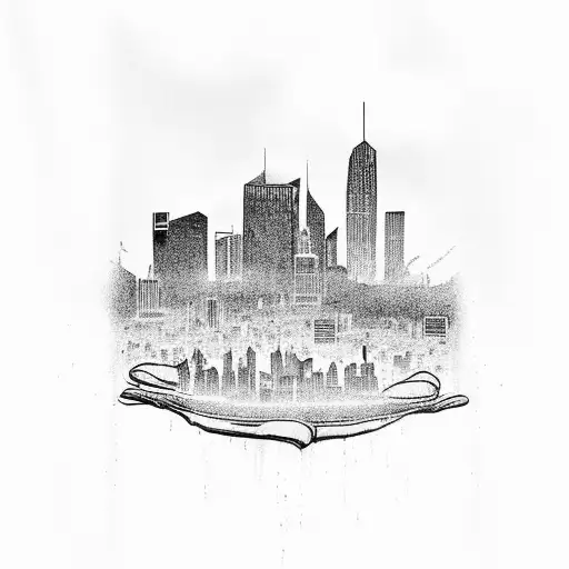 A Black-grey Tattoo Of A Business Suit With A Cape Town Skyline In The Background