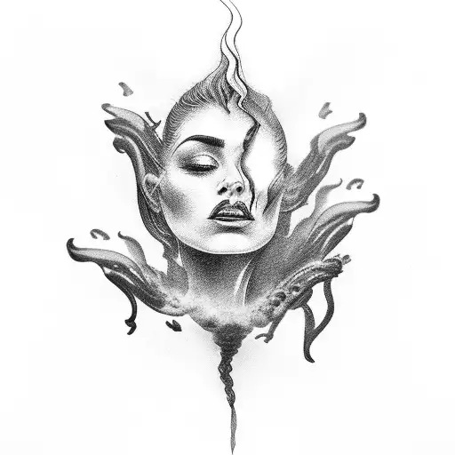 Woman Made Out Of Fire Head And Hand