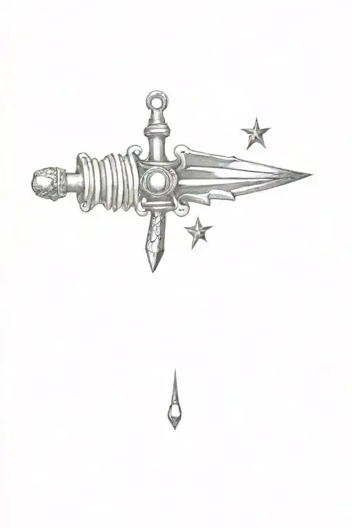 A Dagger With Bay Wings And A Moon Charm Hanging Pendant