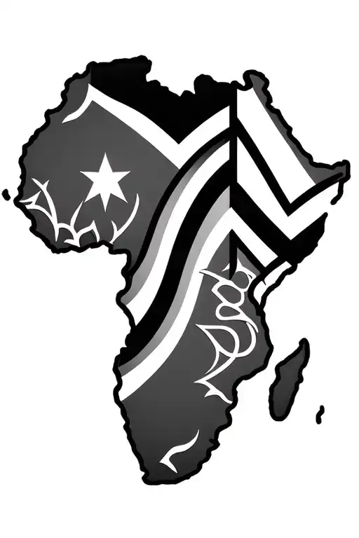 African Continent Map Tribal With Flag Intertwined