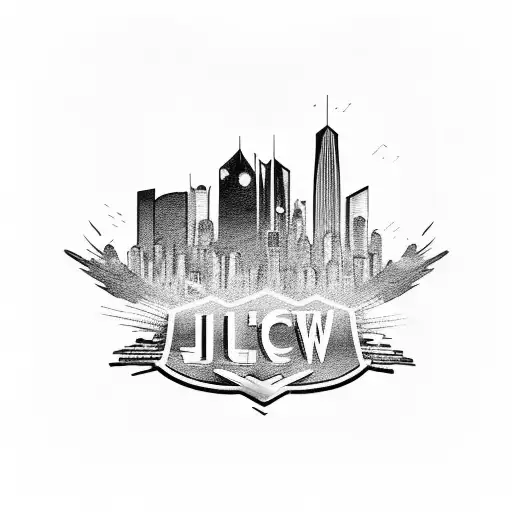 A Black-grey Tattoo Of A Business Suit With A Cape Town Skyline In The Background