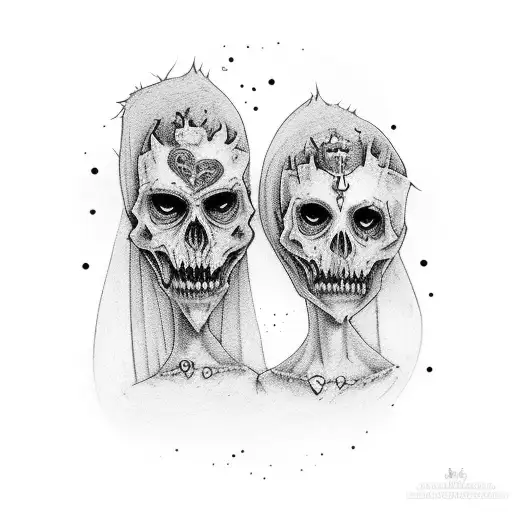 Undead Wedding Couple Embracing Holding Daggers Behind Their Backs