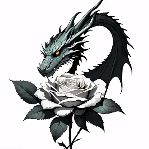 Dragon Looking At A Rose