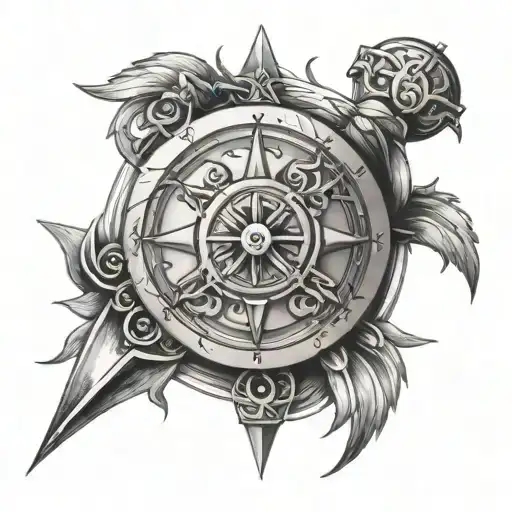 Viking Compass Sketch Style Tattoo Comprising