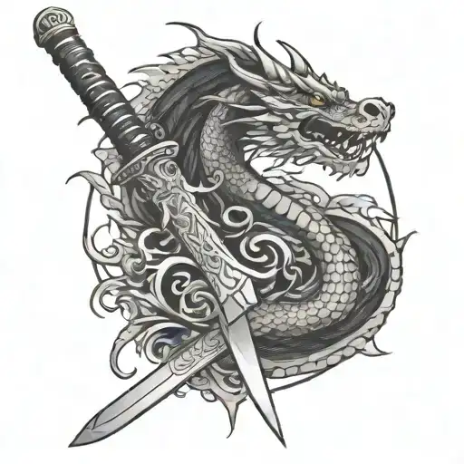 Katana Sword With Dragon Emerging Representing Imagination