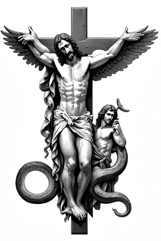 Jesus With Cross With Snake With Archangel Michael