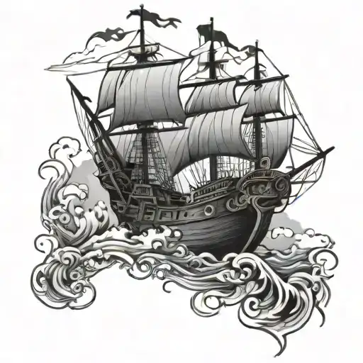 Pirate Ship Chest Tattoo Design