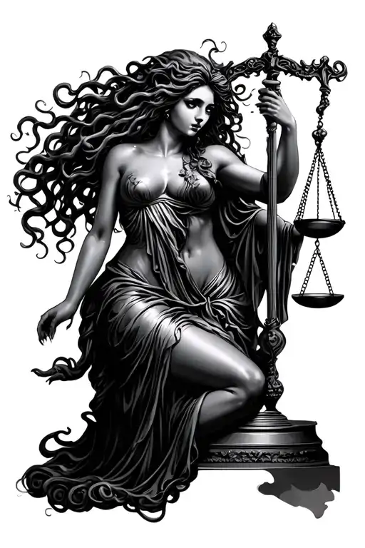 Medusa And Lady Justice Intertwined