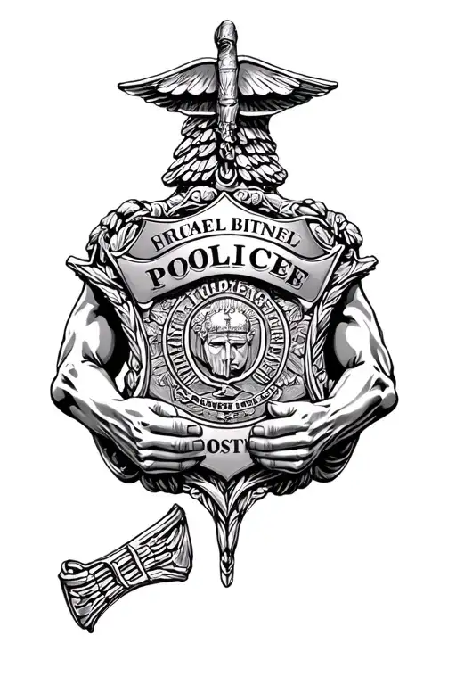 St Michael Holding Police Badge Tatoo Design