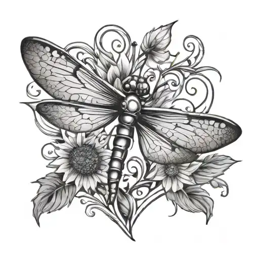 Dragonfly On Love Heart Sunflower With Vines