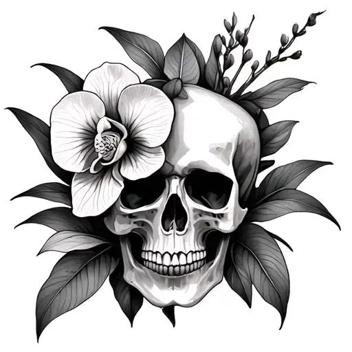 Skull And Vanda Orchid Flower